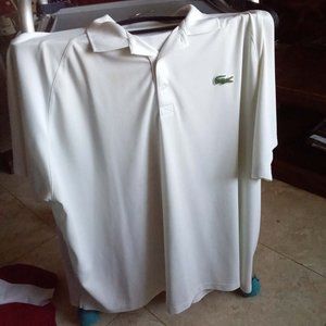 2 Lacoste Sport 5X Polyester White Plackard Style White Shirt, used